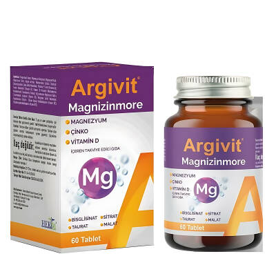 Argivit Magnizinmore Magnezyum Çinko ve Vitamin D İçeren Takviye Edici Gıda 60 Tablet - 1