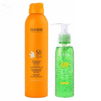 Babe Transparan Sunscreen Wet Skin SPF50 200 ml + Aloe Vera Gel 90 ml - 1