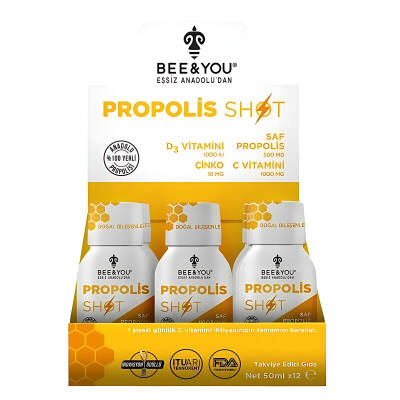 BEE & YOU Propolis D3+Çinko C Vitaminli 50ml x 12 Shot - 1