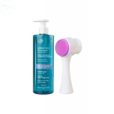 Ducray Keracnyl Yağlı ve Düzensiz Ciltler için Temizleme Jeli 400 ml + Cilt Temizleme Fırçası Hediye - 1