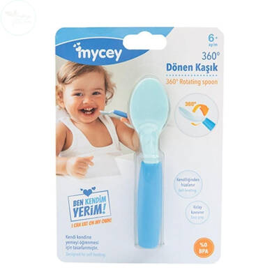 Mycey 360 Derece Dönebilen Mama Kaşığı 6+ Ay Mavi - 1