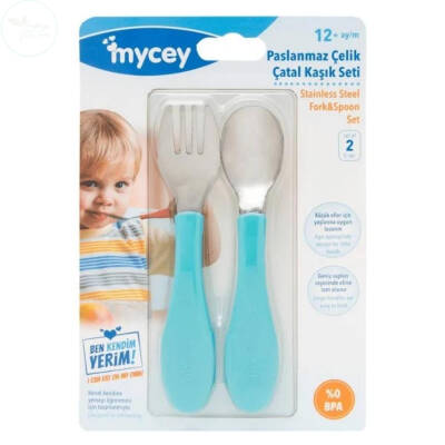 Mycey Paslanmaz Çelik Çatal Kaşık Seti - Mavi - 1