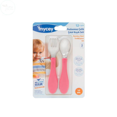 Mycey Paslanmaz Çelik Çatal Kaşık Seti - Pembe - 1