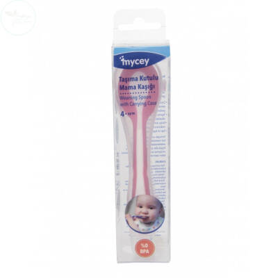 Mycey Taşıma Kutulu Mama Kaşığı - Yumuşak Uçlu - Pembe - 1