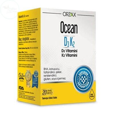 Orzax Ocean D3K2 Vitamin Damla 20 ml - 1