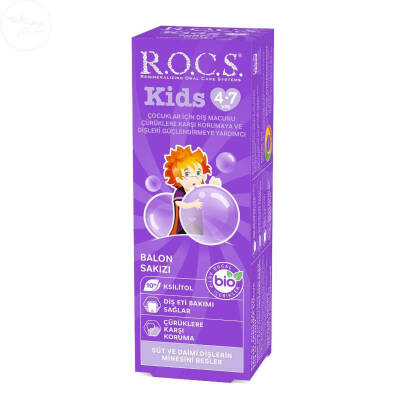 ROCS Kids 4-7 Yaş Meyveli Çocuk Diş Macunu (Balon Sakızı) 35ml. - 1