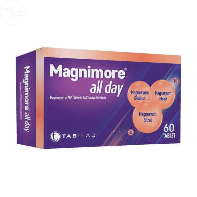 Tab İlaç Magnimore All Day Magnezyum ve P5P (Vitamin B6) Takviye Edici Gıda 60 Tablet - 1