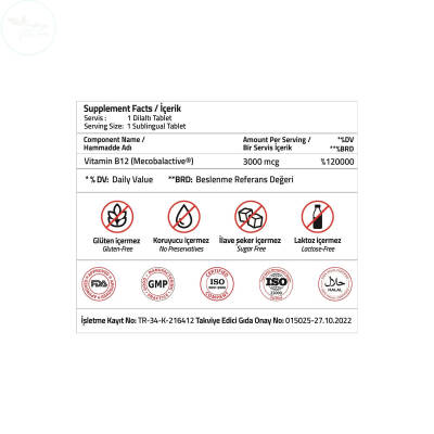 Validus Vitamin B12 3000 Mcg Dilaltı 30 Tablet - 2