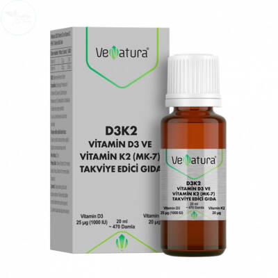 VeNatura D3K2 Vitamin D3 Ve Menaquinon 7 Takviye Edici Gıda 20 ml - 1