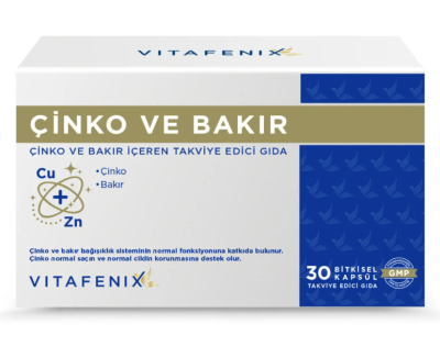 Vitafenix Çinko ve Bakır İçeren Takviye Edici Gıda 30 Bitkisel Kapsül - 1