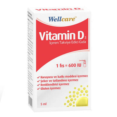 Wellcare Vitamin D3 600 IU Sprey Takviye Edici Gıda 5 ml - 1